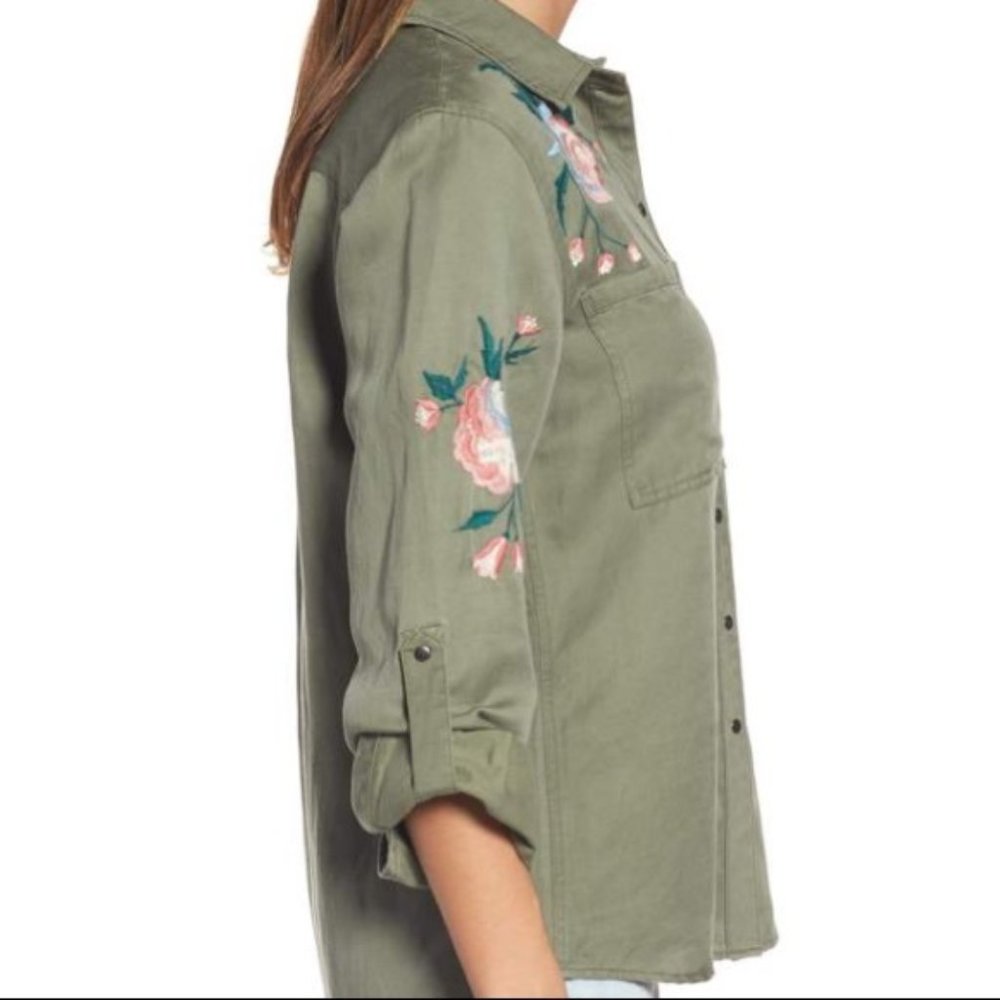 Rails Green Button Down Linen Shirt Embroidered M - image 4